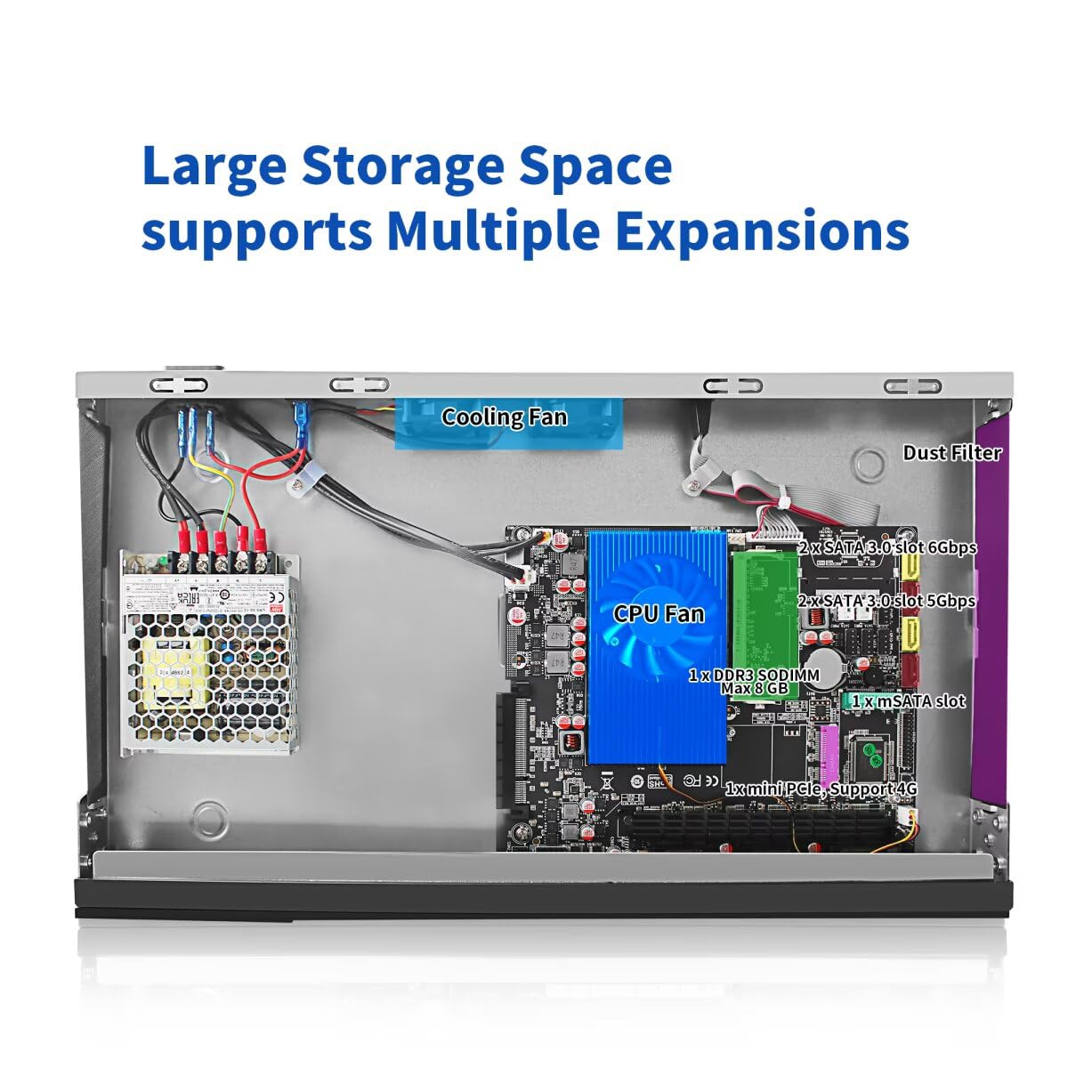 1U Cabinet Core i7 3520M Firewall Appliance 989 Network Security Industrial Control Server, 2 x 10Gigabit SFP+, DDR3 8GB RAM 128GB SSD, 6 x 2.5GbE I226v LAN, RJ45 Console OPNsense