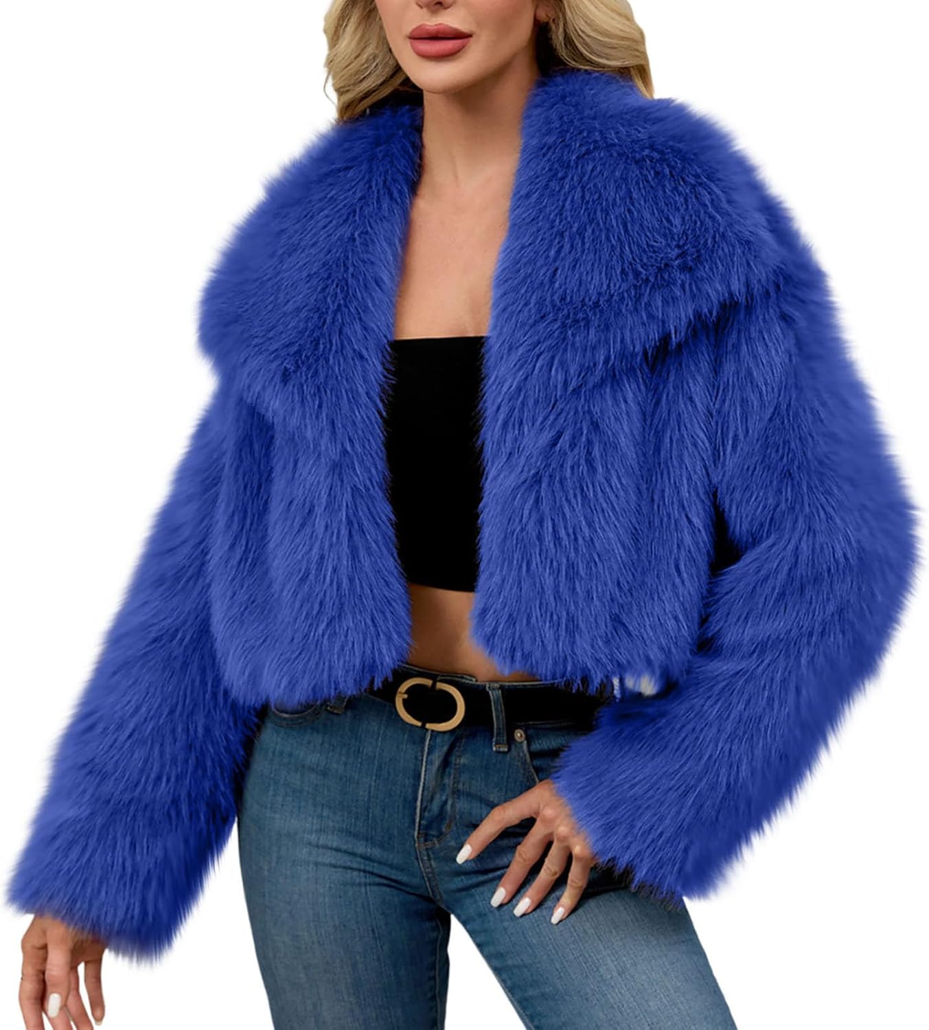 2025 Women's Faux Fur Coat Long Sleeve Fluffy Shaggy Jacket Collarless Casual Winter Warm Coat Outwear Cardigan