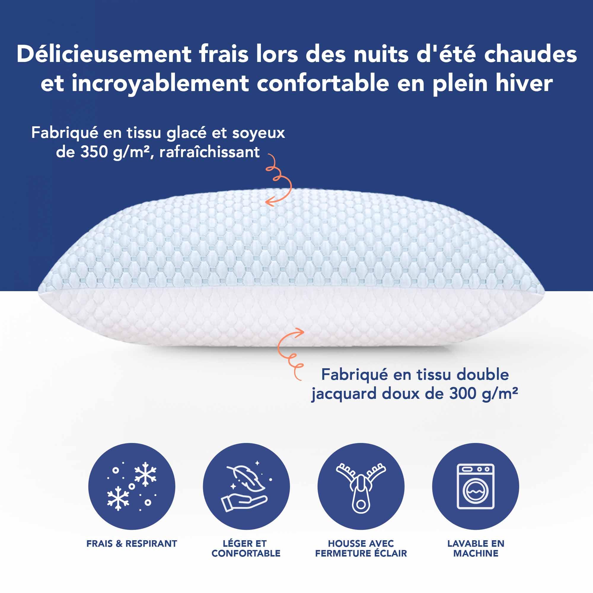 MKS Oreiller 80 x 80 cm avec coussin en gel doux – Coussin cervical ergonomique, idéal pour les personnes dormant sur le côté, coussin nuage ergonomique avec housse amovible – Coussin en mousse à