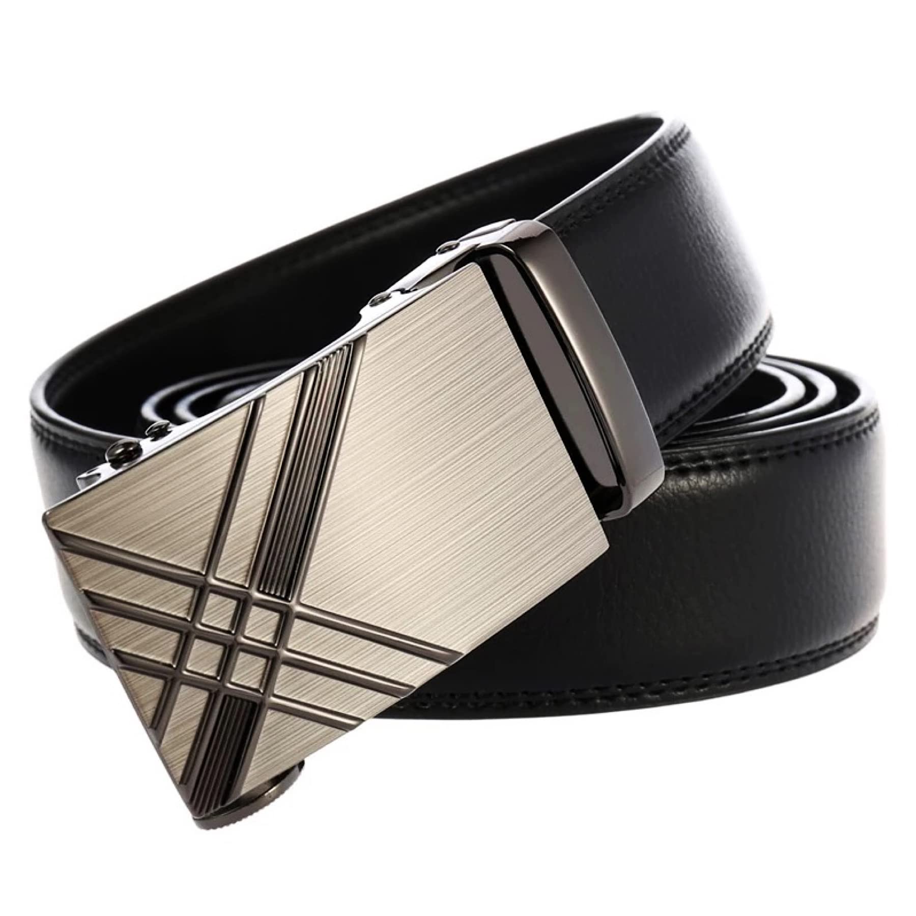 QHA Mens Ratchet Leather Belt Automatic Buckle 35mm Wide Trim to Fit Q99 Black 32"-36"