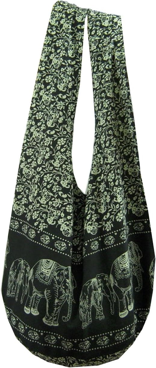 BenThai Products BTP! Elephant Floral Print Sling Crossbody Shoulder Bag Purse Hippie Hobo Thai Cotton Gypsy Bohemian Large