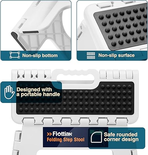 Miniatura 4 de Flottian Taburete plegable de 9 pulgadas para adultos y niños con capacidad para hasta 300 libras, taburetes plegables antideslizantes con mango