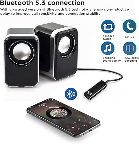 Miniatura 2 de Auriculares con receptor Bluetooth 5.3, mini adaptador de audio inalámbrico de 0.138 in, manos libres, kit de coche, clip, portátil, salida estéreo,