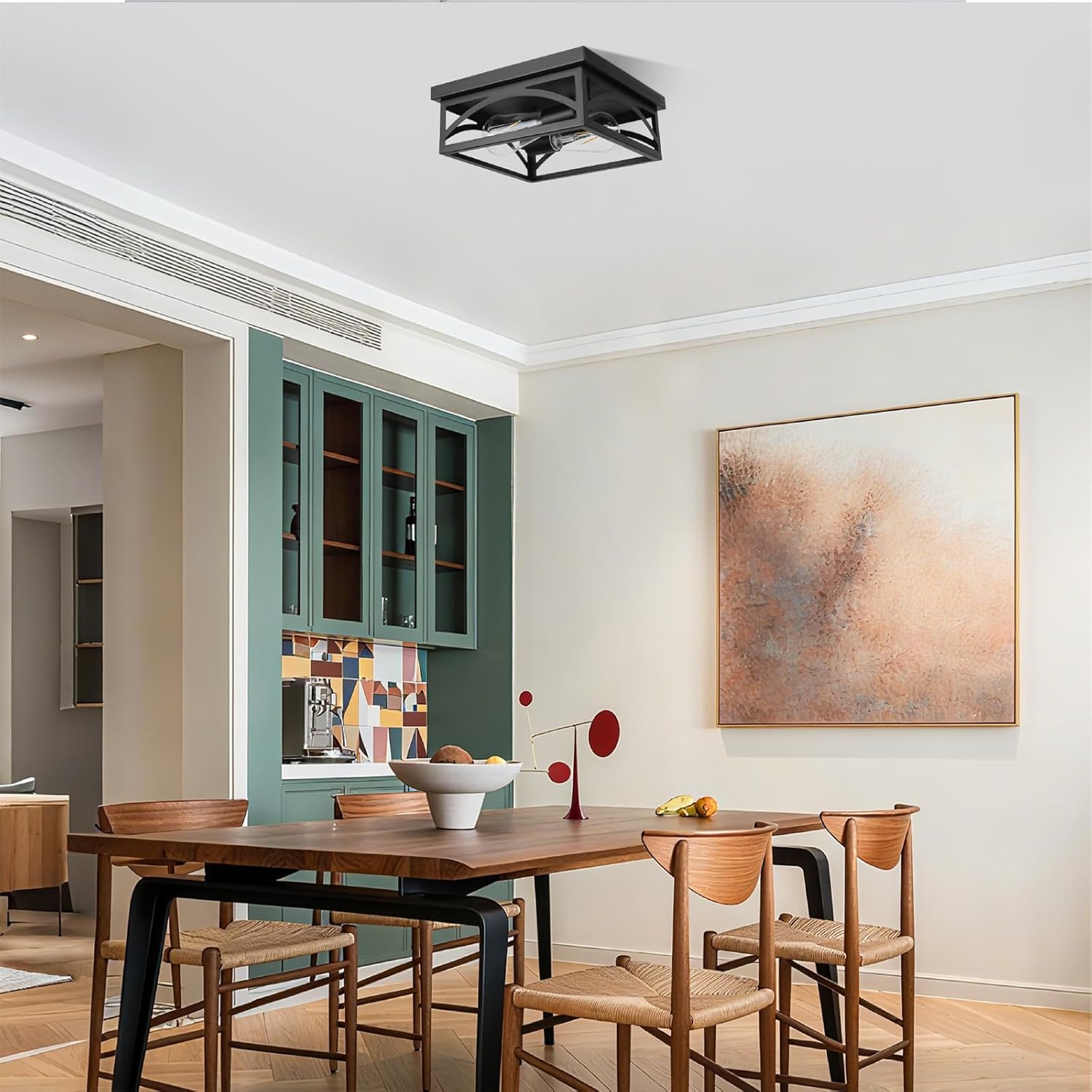 Black Square Flush Mount Ceiling Light Fixtures, 10 Inch Industrial Farmhouse Close to Ceiling Light, Rustproof Outdoor Ceiling Light with Heat Insulation, for Kitchen Hallway Bedroom, 2 Pack, E26