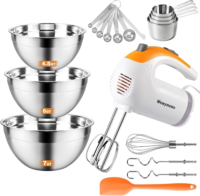 300W 5-Speed Electric Hand Mixer with 3 Thickened Nesting Mixing