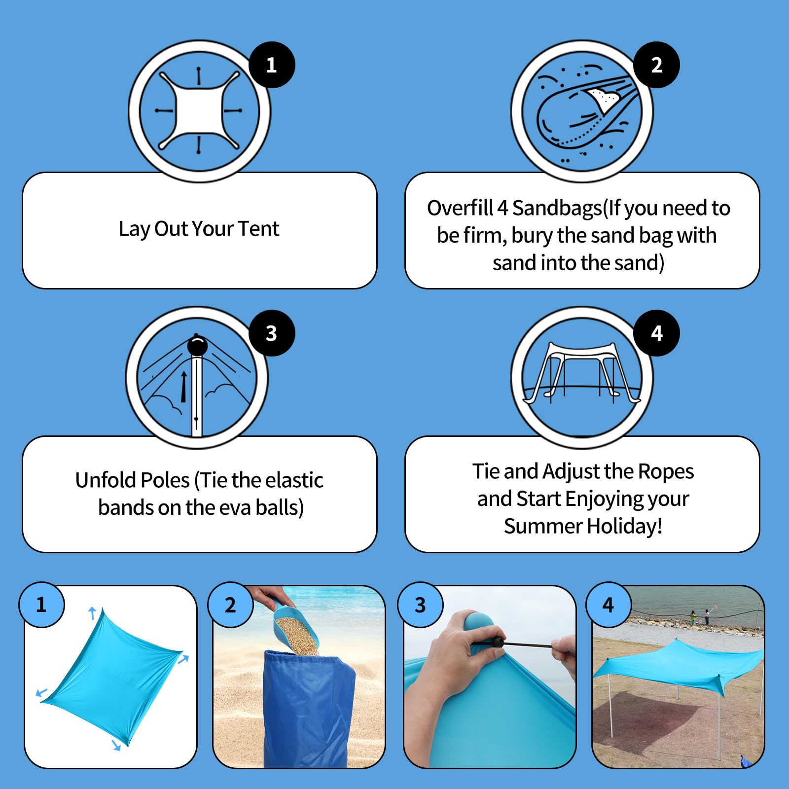 JAICOM Tenda da spiaggia, 2.1m x 2.1m Parasole Portatile, Protezione UV UPF 50+, Adatto per l'ombra in Spiaggia, il Campeggio, la Pesca e il Patio
