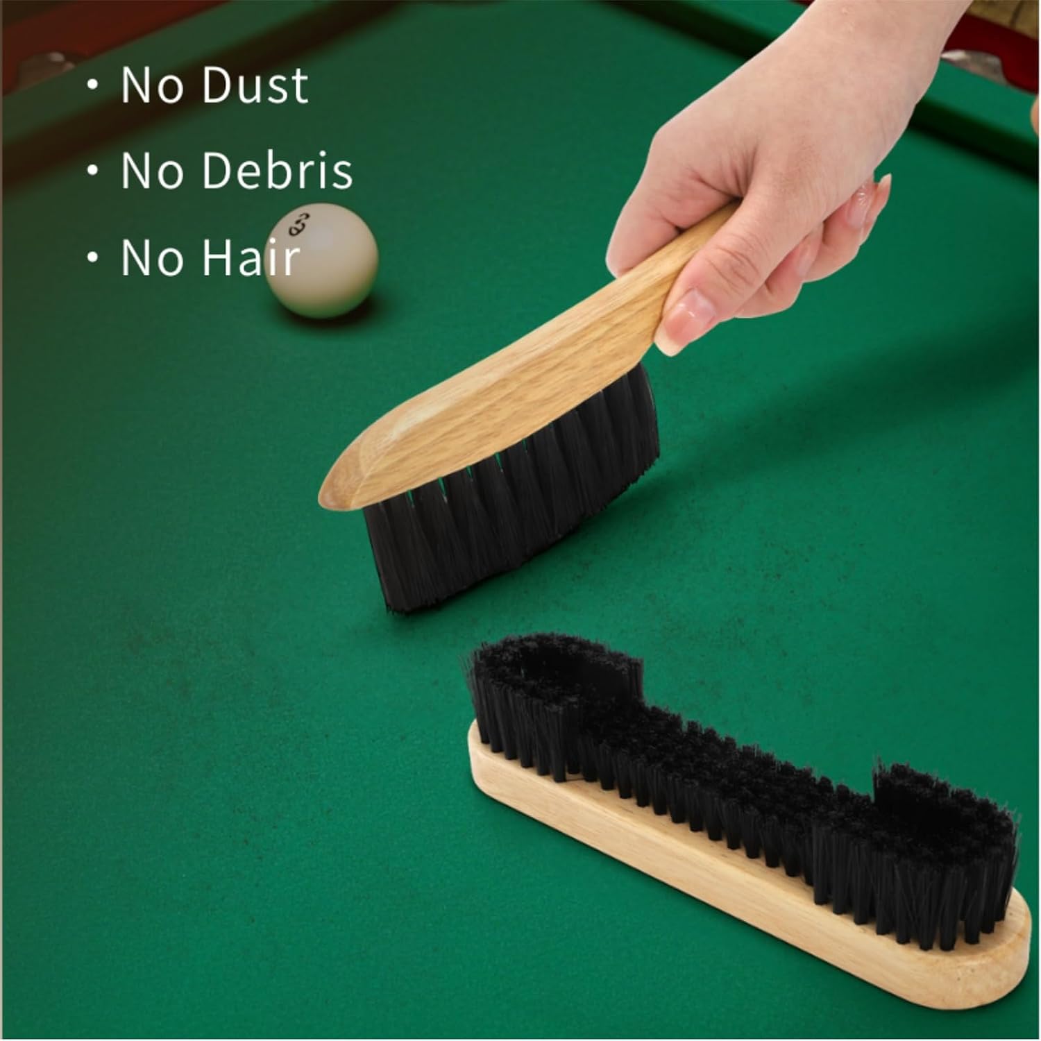 Covzoe 6 Piece Pool Table and Rail Brush Set, Billiard Felt Cleaner Kit with 2 Wooden Brushes, Cue Cleaning Cloth, Sticky Lint Roller and 2 Ferrule Polish Cloth for Cue Table Accessories