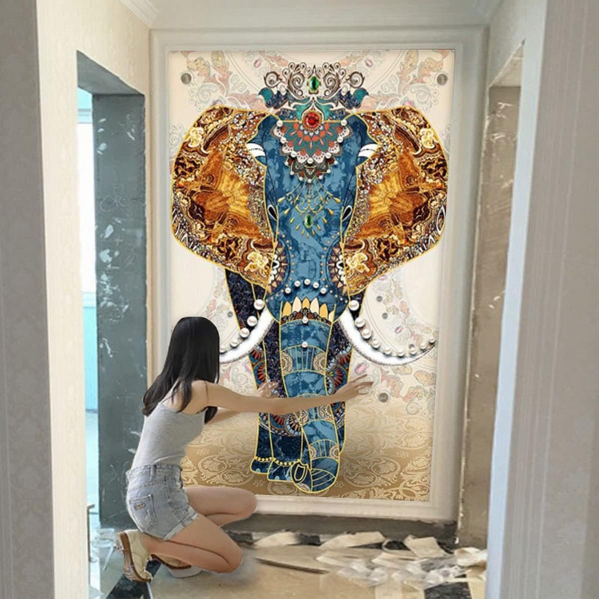 Instarry DIY 5D Diamond Painting Kits for Adults Large Size Elephant Cross Stitch Mosaic Family Wall Decor 35.4x19.7 inch