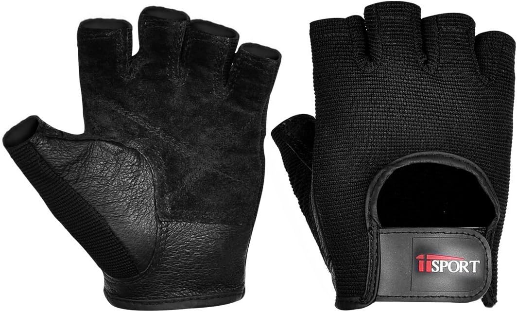 iiSPORT Mens Weight Lifting Gloves Leather Grip Gym Workout Crossfit Bodybuilding Fitness Gloves