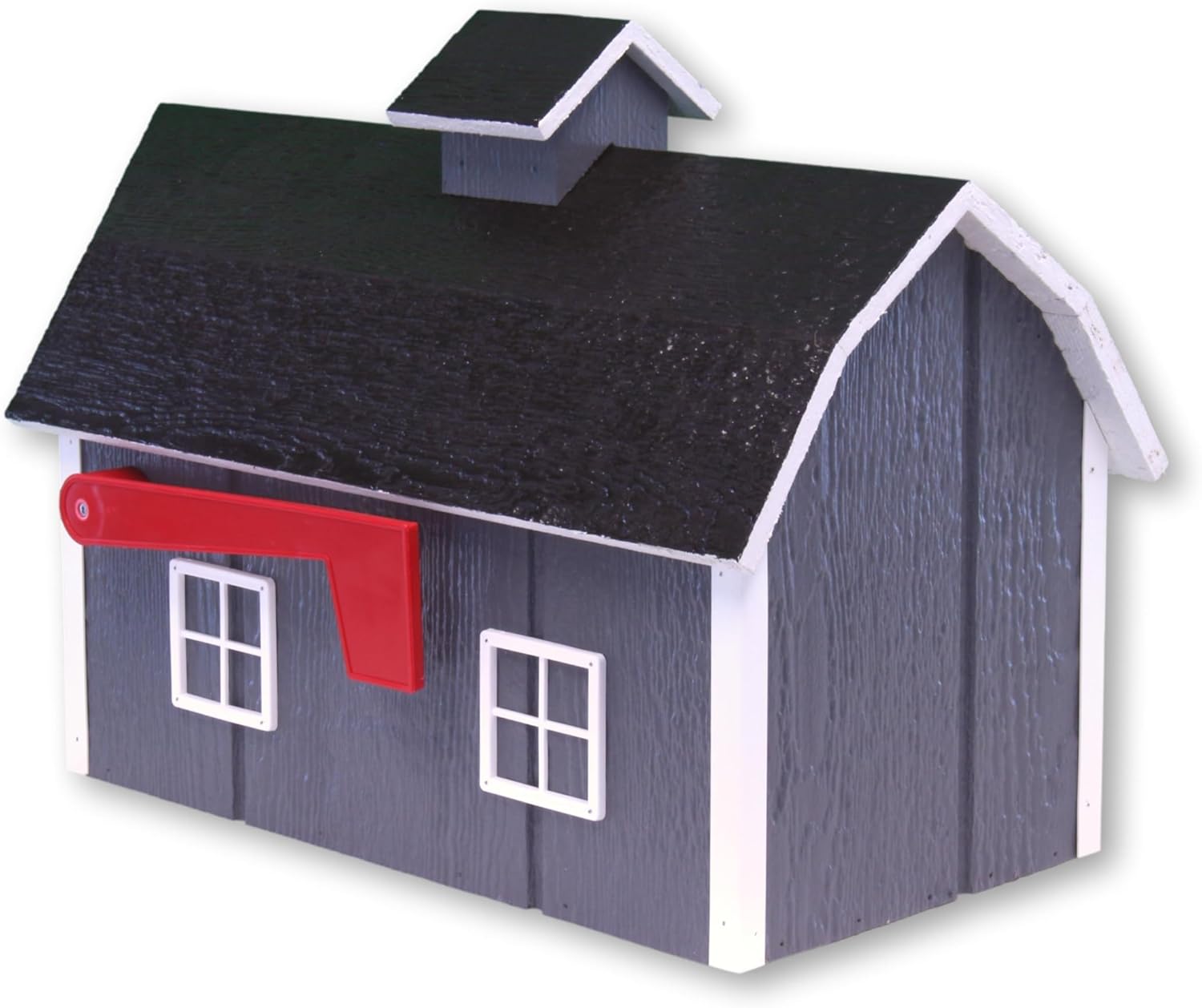 AmishToyBox.com Deluxe Wooden Mailbox, Post Mount, Dutch Barn Style (Dark Gray and White)