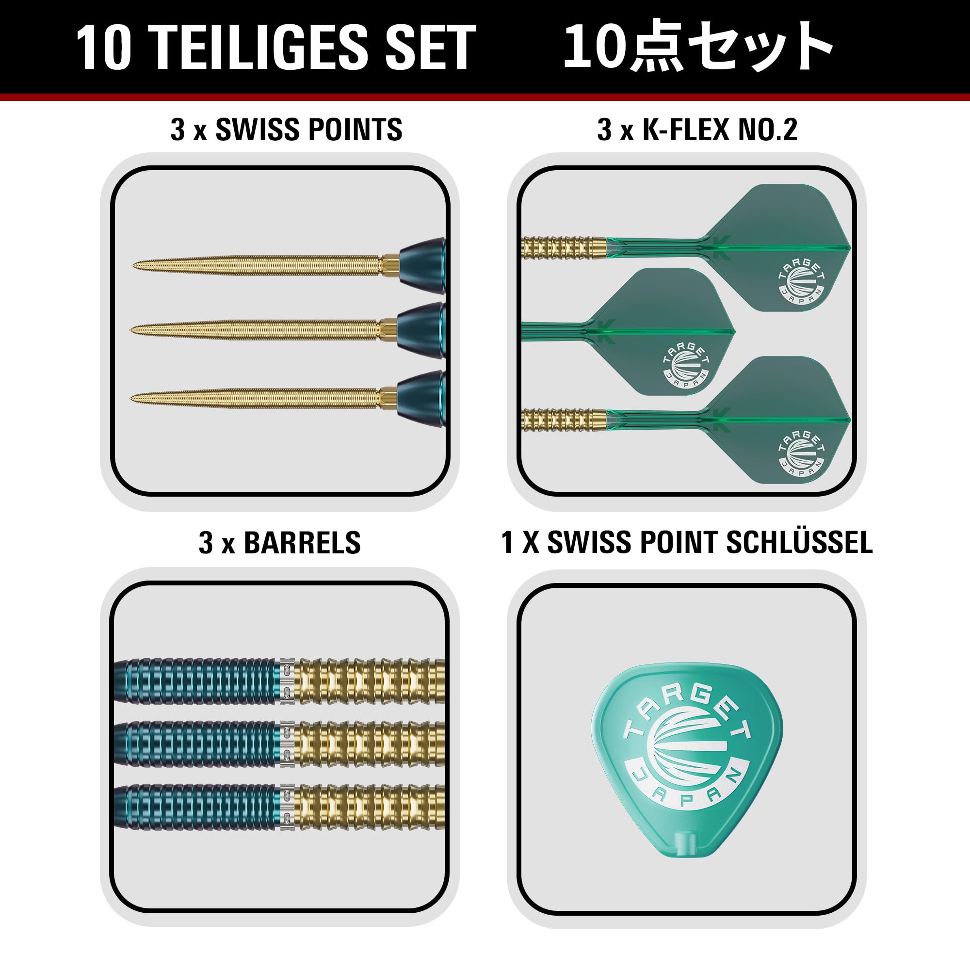 Target Japan Prime Series Zenith G2.5 Steel Tip Darts/Dartpfeile mit K-Flex 23g/24g | 90% Tungsten Set, K-Flex Flights & Shafts No.2, Swiss Nano Point Tips, Ching Ho Tung Gen 2.5