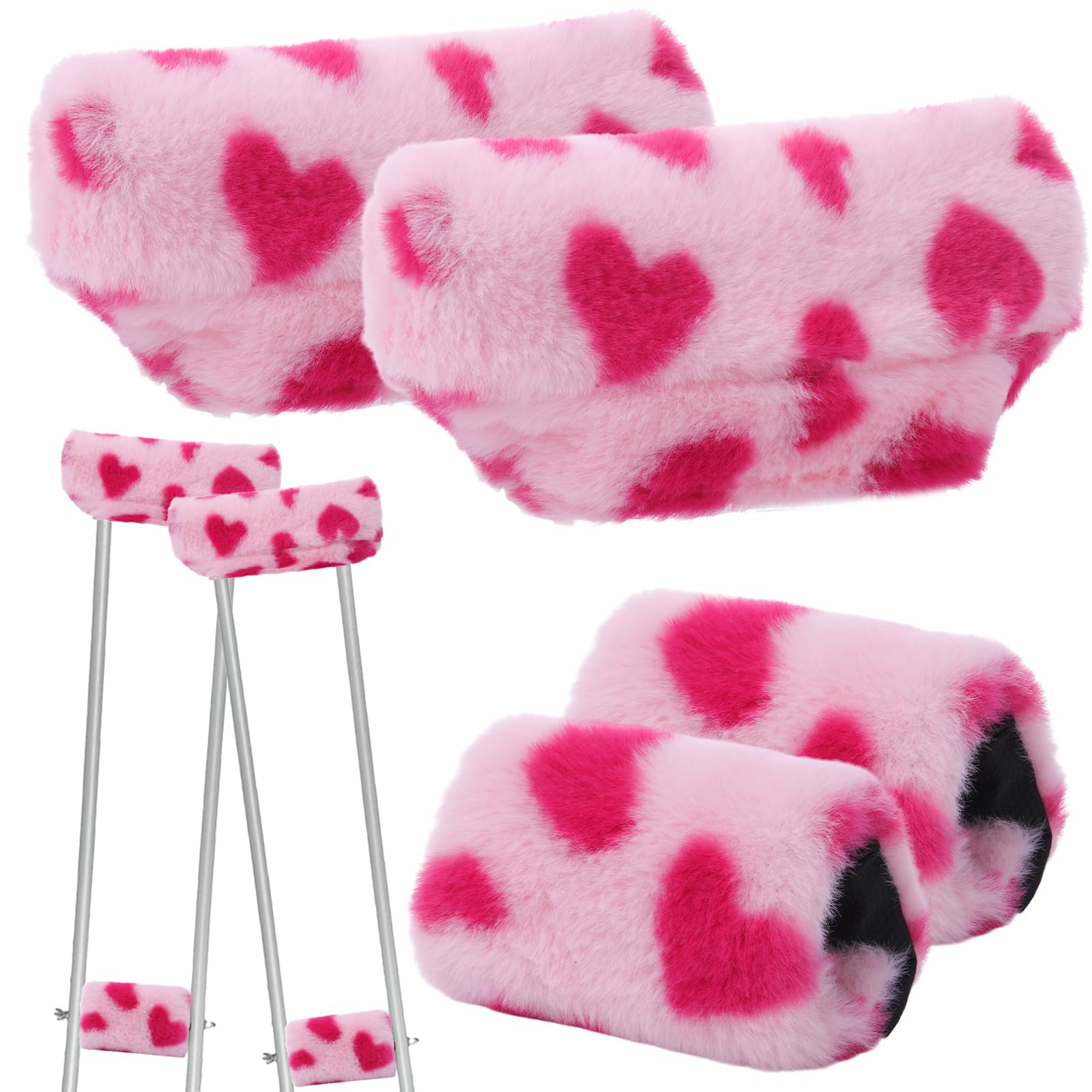 Threlaco Crutches Padding Universal Crutch Pads for Armpits and Hand Grips Faux Fur Padding for Underarm Soft Fluffy Crutch Pads Underarm Crutches Covers Set Accessories for Armpits(Pink Leopard)