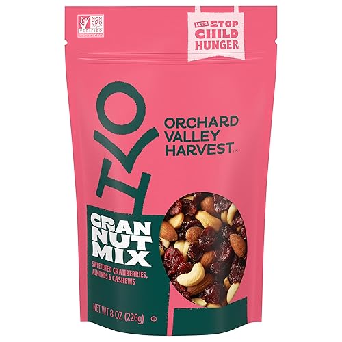 Orchard Valley Harvest - Mezcla Cran Nut, bolsa resellable de 8 oz, arándanos endulzados, almendras y anacardos, sin gluten, sin OMG, 4g de proteína