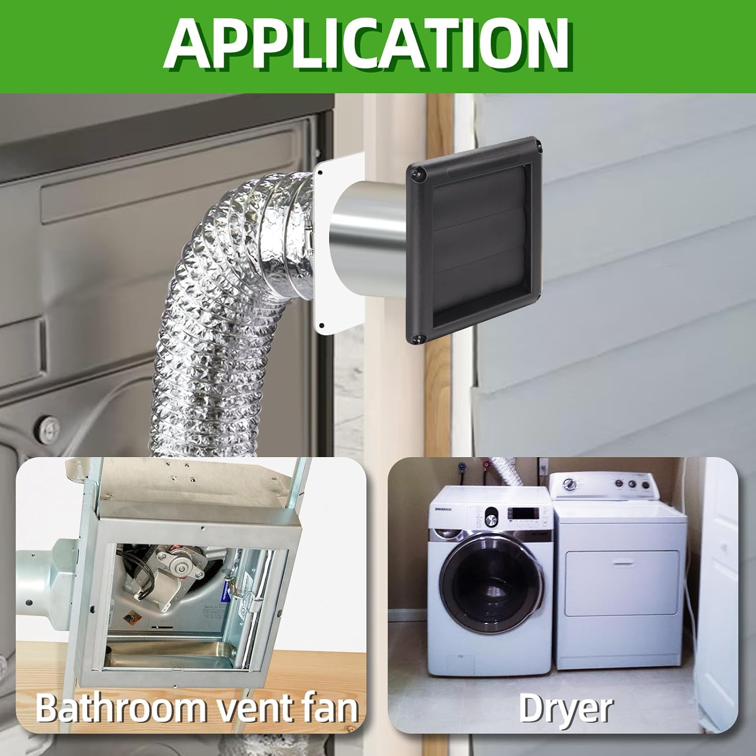 Dryer Vent Kit with Hose/Duct Connector/Wall Plate,4Inch Dryer Vent Hose Connector Wall Ducting Kit for Bathroom Ventilation Fans Exhaust,Ceiling Washer Air Circulation,Black Dryer Vent Cover Hood Kit