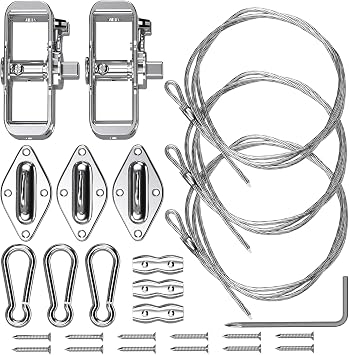 Patio Sun Shade Sail Tension Wire Rope Hardware Kit for Triangle Sun Shade Sail Installation Winch Pad Eye 18 Feet Wire Cable Included
