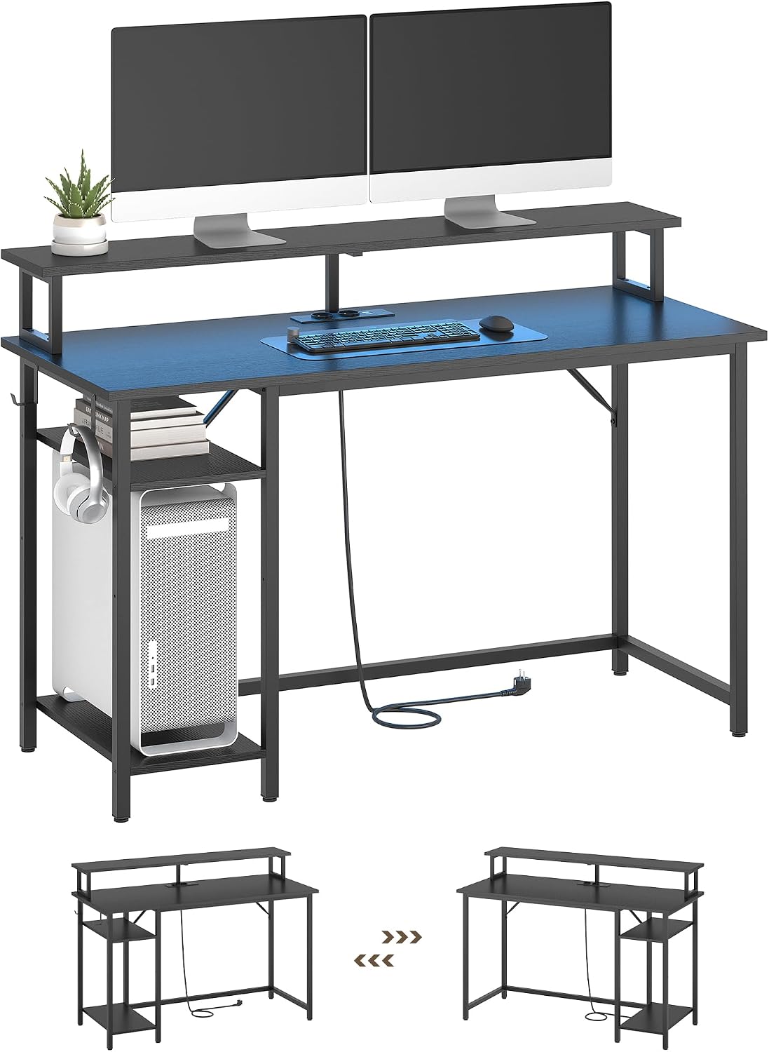 Computertisch, Schreibtisch, Gaming Tisch mit LED, Schreibtisch Gaming mit Steckdose, Bürotisch mit …