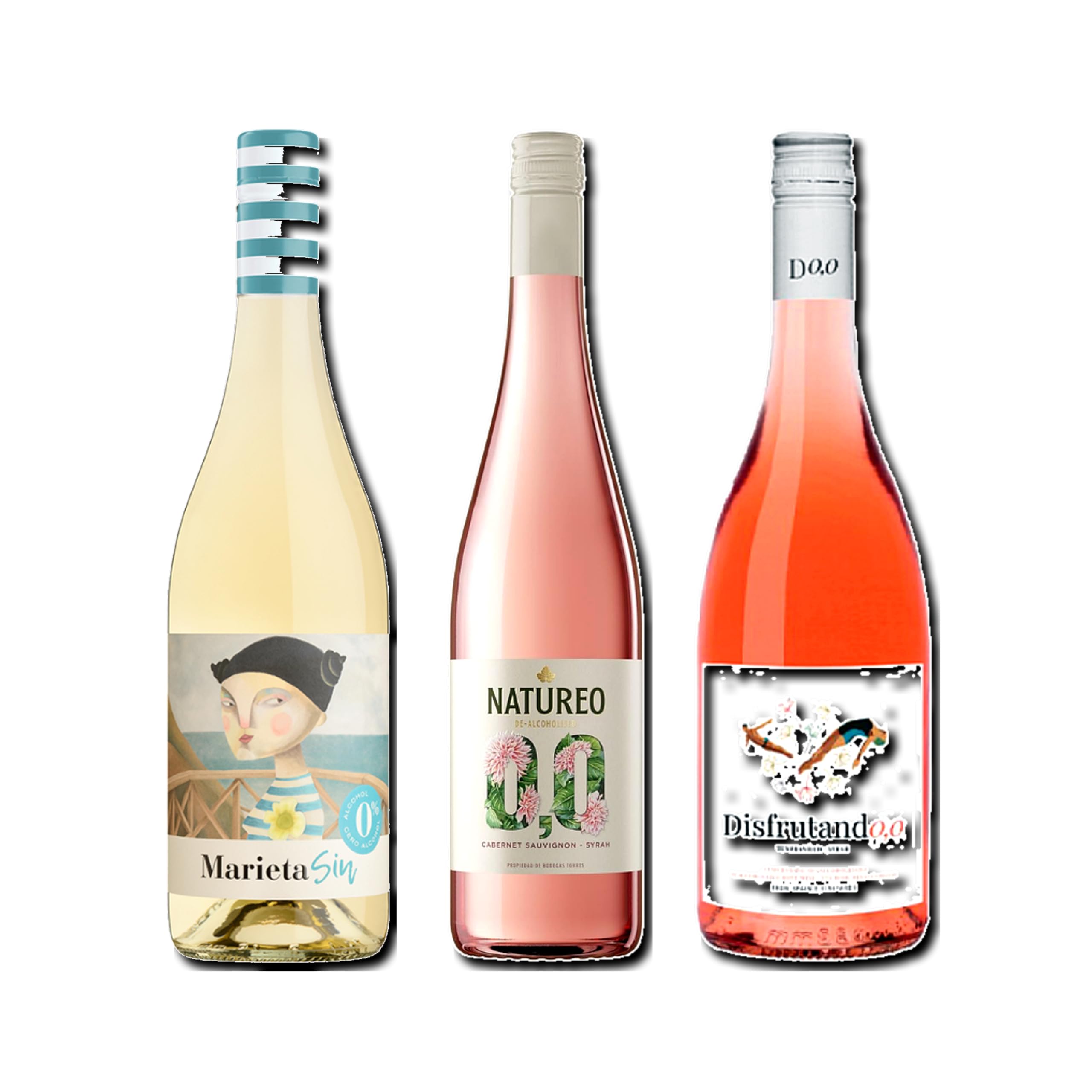 vino sin alcohol 0,0 Marieta, Natureo Rosado y Disfrutando 0,0 Rosado pack de 3 botellas 75cl