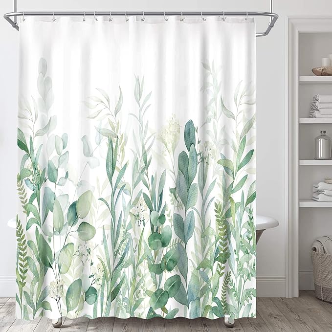 Green Floral Shower Curtain 60*72inch, Waterproof Fabric