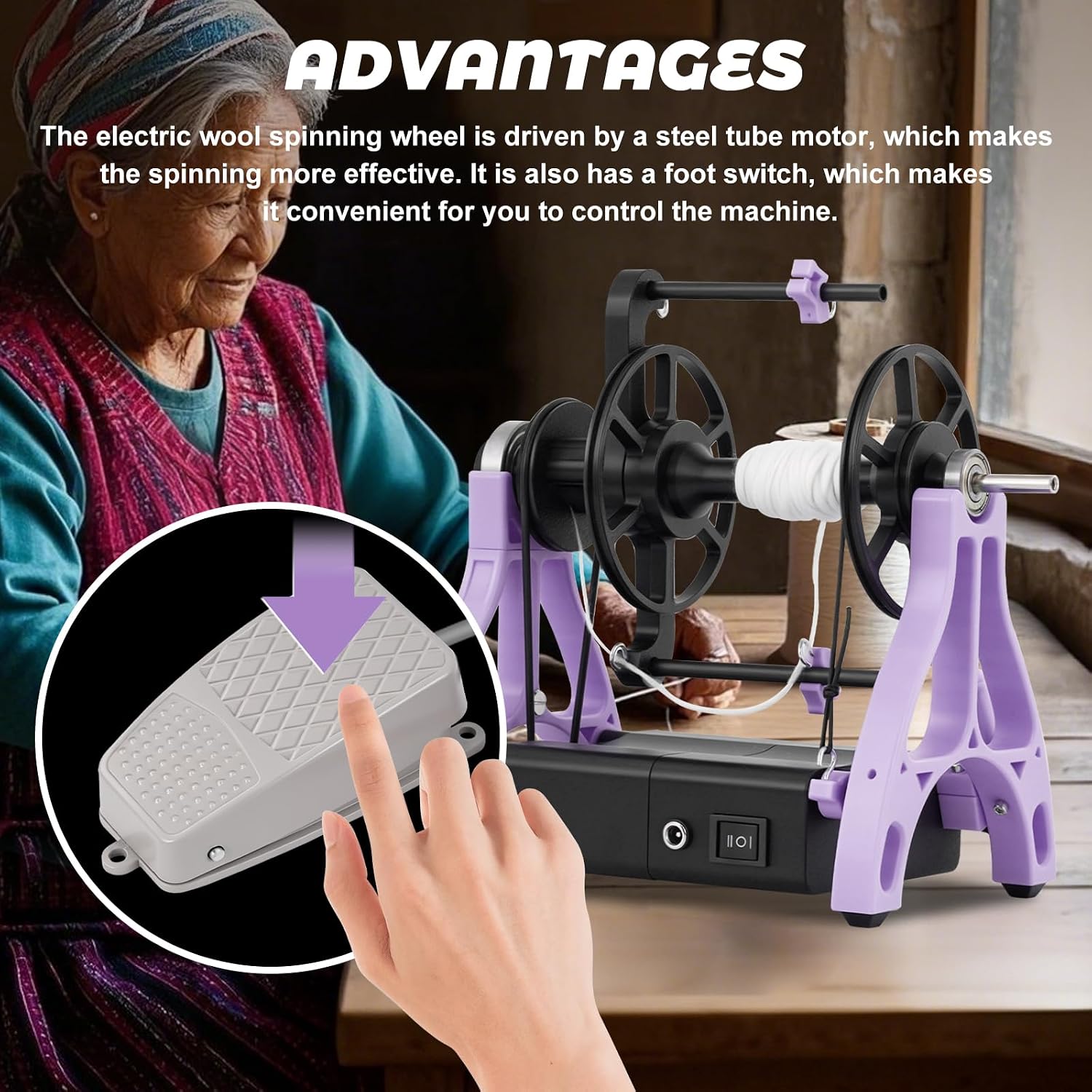 Consfly Electric Yarn Spinning Wheel w/Yarn Holder, 800RPM, 4Oz Capacity