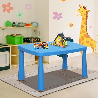 Domi Kids Table, Enlarged Plastic Toddler Children Activity Rectangular Table - Ideal for Arts & Crafts, Snack Time, Homeschooling, Homework & More (Blue)
