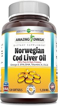 Amazing Omega Norwegian Cod Liver Oil 1250 mg 120 Softgels Supplement Fresh Orange Flavor