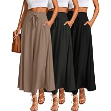 Riyiper 3 Pack Womens Maxi Skirts Long Skirts with Pockets Lightweight a Line Drawstring Ankle Length Flowing Casual Summer