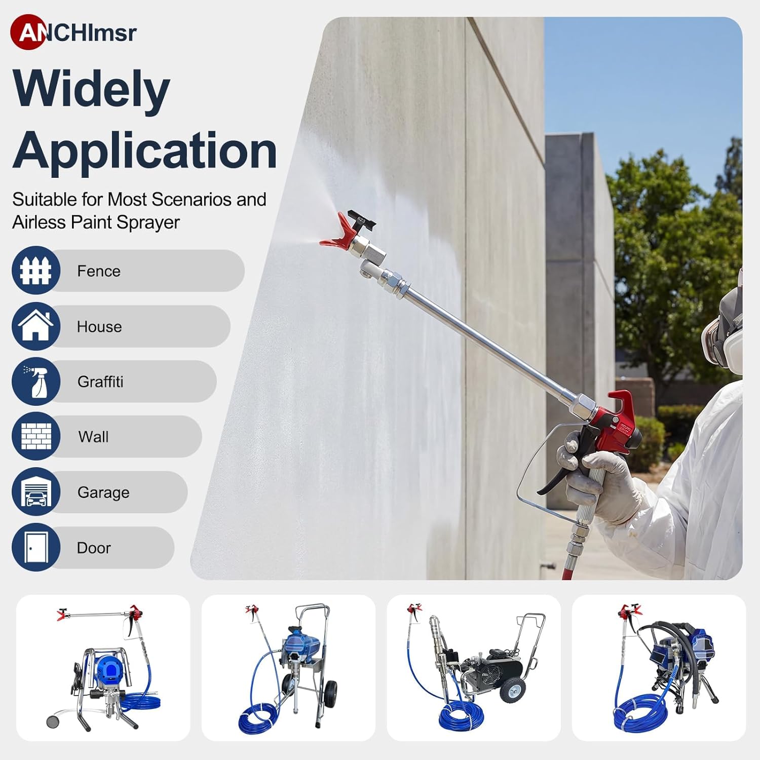 22Pcs 3600PSI Airless Spray Gun Kit with Spray Tips, 11.8 in Airless Paint Sprayer Gun Tip Extension Pole, Tip Guards, Swivel Joint for Paint Sprayer Gun Painting