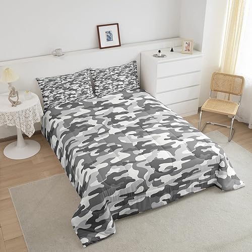 Miniatura 3 de Juego de edredón reversible de camuflaje para niños y adolescentes, juego de ropa de cama alternativo de camuflaje Queen, relleno de edredón