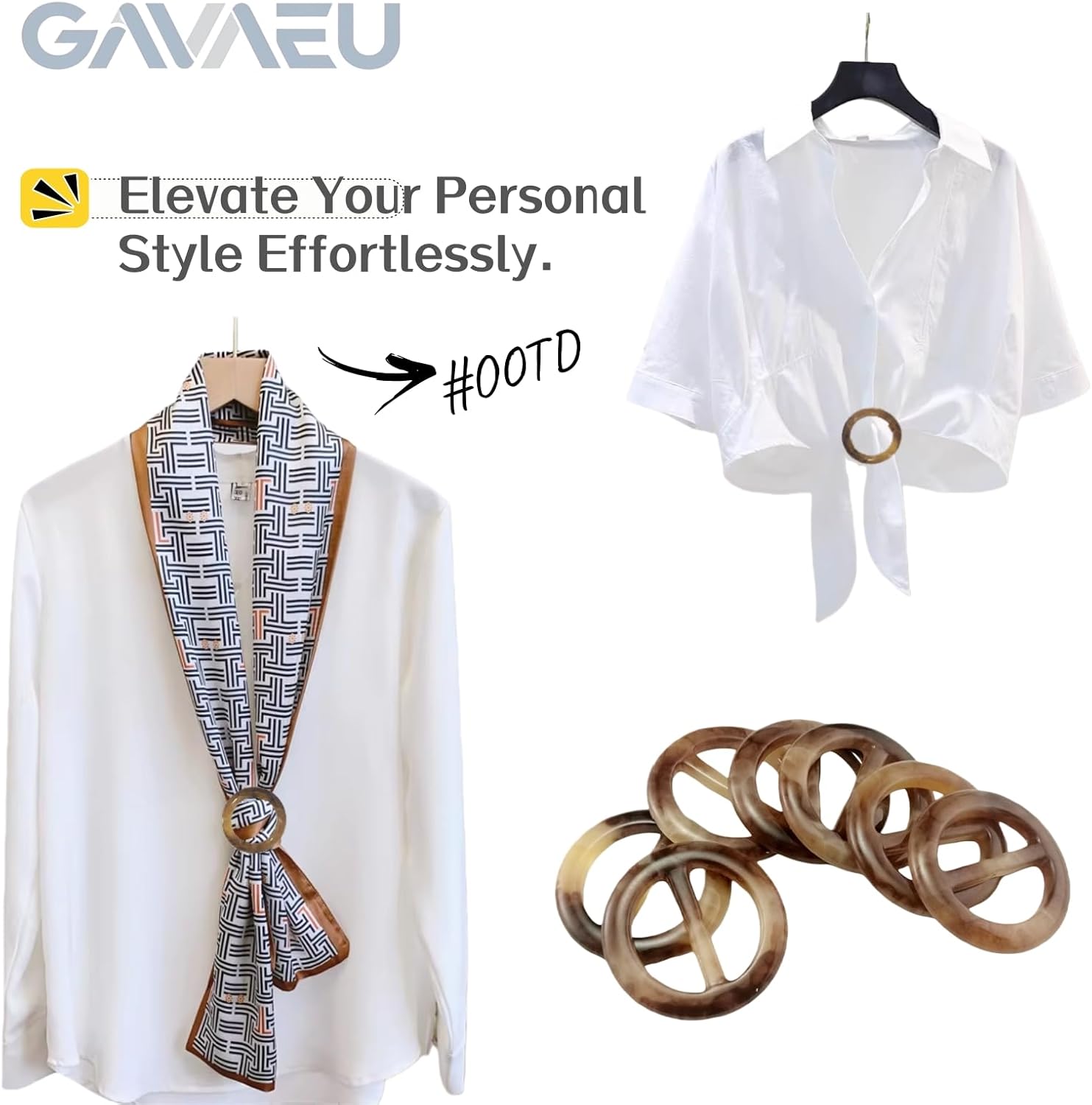 Versatile 6-Piece Resin Ring Set with Free Storage Box, 3-Size Tort Clips Buckles for Scarves, T-Shirts, Belts & Tops, Adjustable Classic Buckles for Women 0.98" 1.18" 1.38" Inner Diameter - Image 2