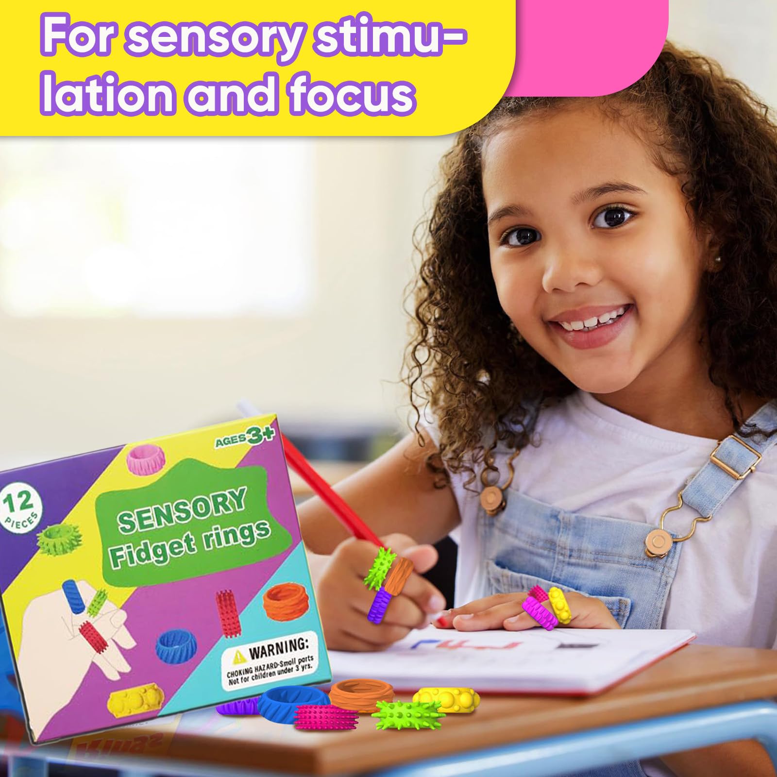 Fidget Toy Sensory Rings Adults, 12PCS Silent Fidget Toys for Anxiety Relief & Autism, Sensory Rings for Classroom Focus - Image 4