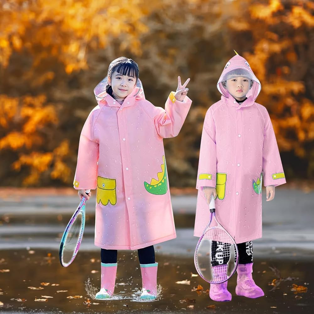 Poncho Impermeabile Per Bambini 9-10 Anni Rosa – Leggero Con Spazio Zaino E Strisce Riflettenti - 5