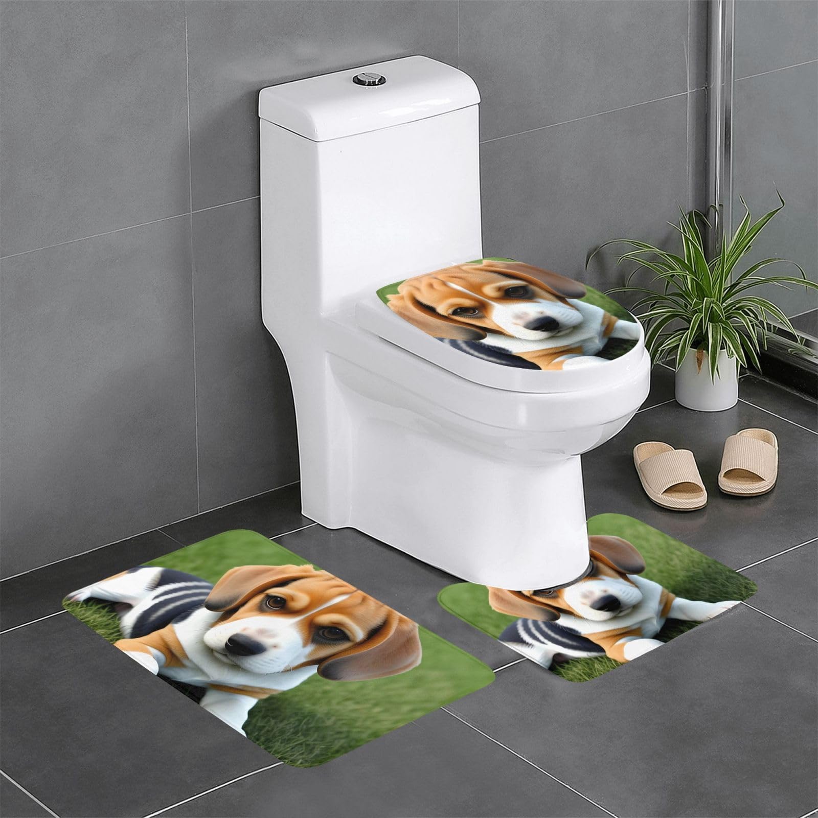 Tapis de salle de bain antidérapants avec motif chien pour sécuriser le sol des toilettes