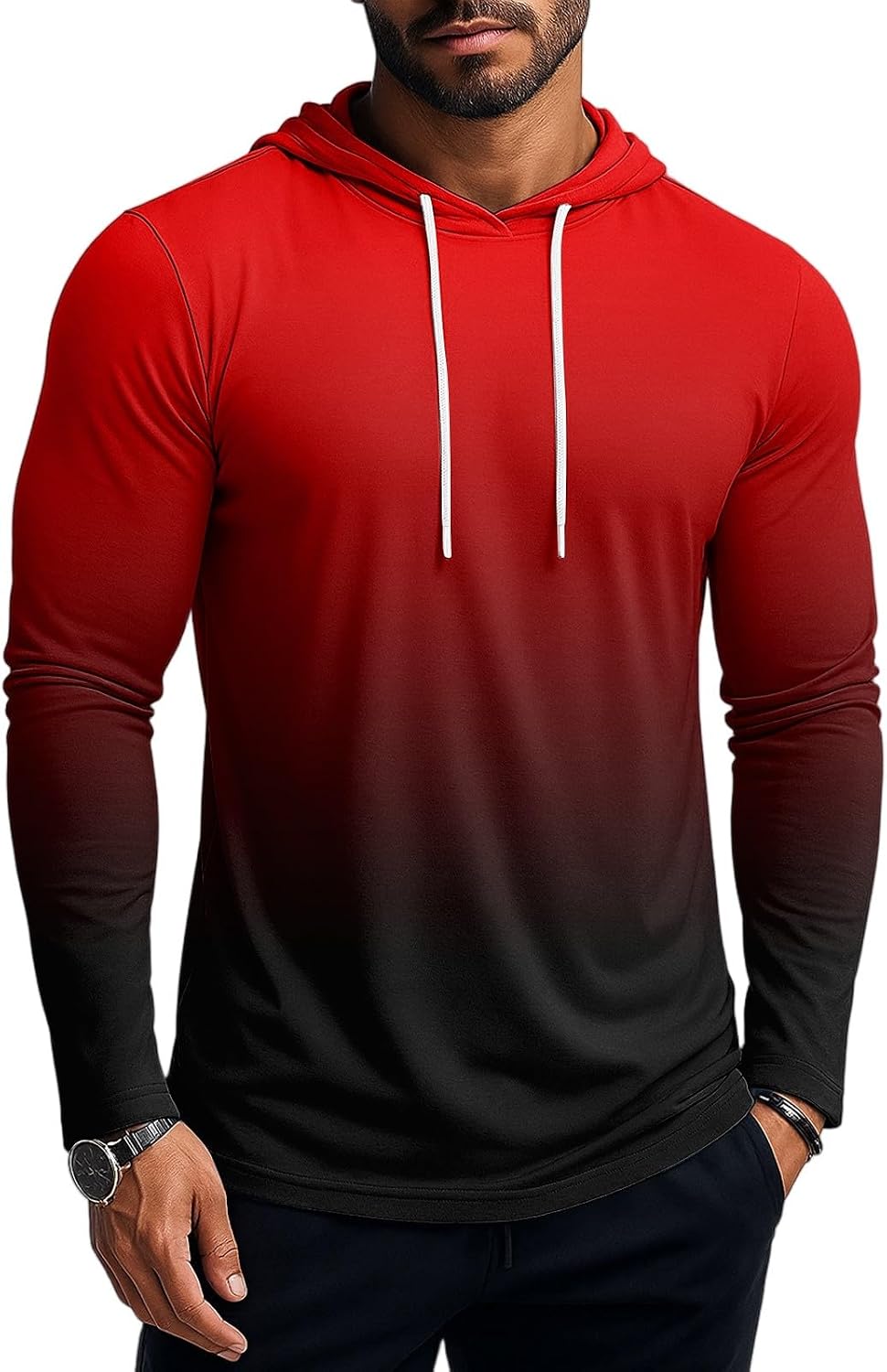 Ymosrh Men's Long Sleeve Lightweight Hoodie Shirts Gradient Color Athletic Workout Running Shirts, M-3XL
