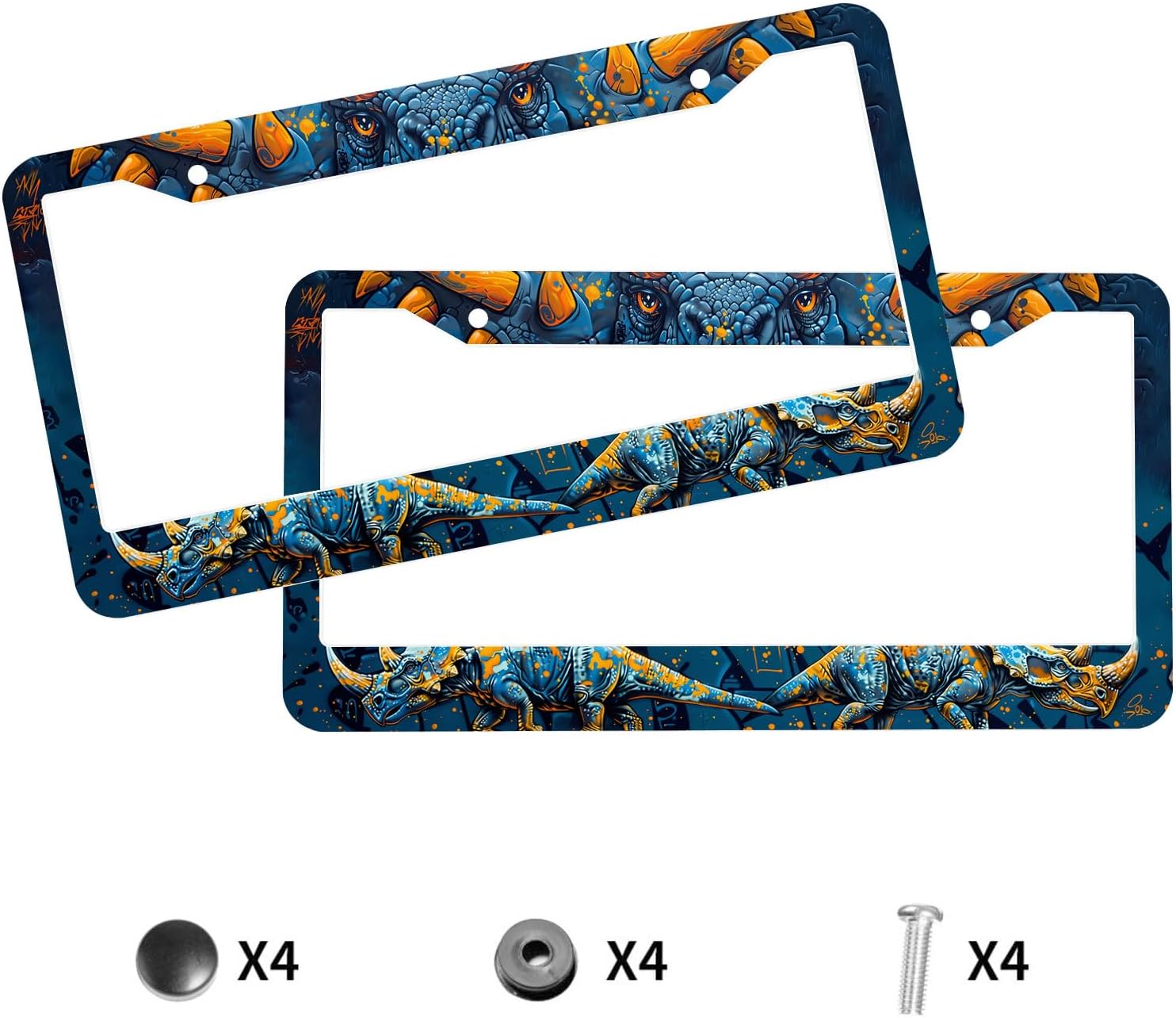 2Pcs Triceratops License Plate Frame Cartoon Dinosaur Jurassic License Plate Personalise License Plate Frames Stainless Steel Metal Car Plates Tag Funny Decor Men Women 12x6 Inch image 4