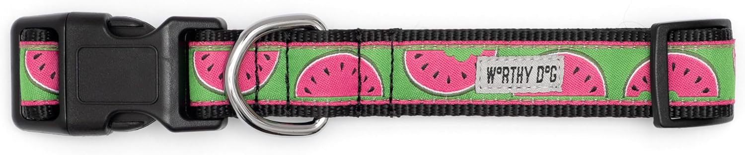 THE WORTHY DOG Collar for Small Dogs, Adjusts 6-12 inches, Durable Nylon Webbing, Quick Release Buckle, Watermelon Pattern, Parrot Green, X-Small