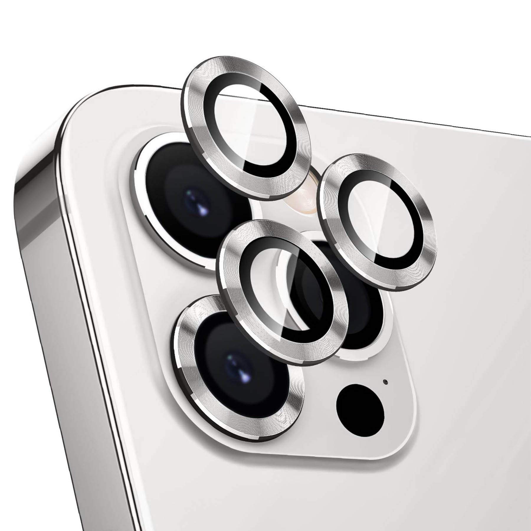 DIKKAR Protezione per Obiettivo della Fotocamera per iPhone 12 Pro, Pellicola Protettiva per Fotocamera Posteriore in Lega di Alluminio in Vetro temperato HD AntiGraffio (Argento