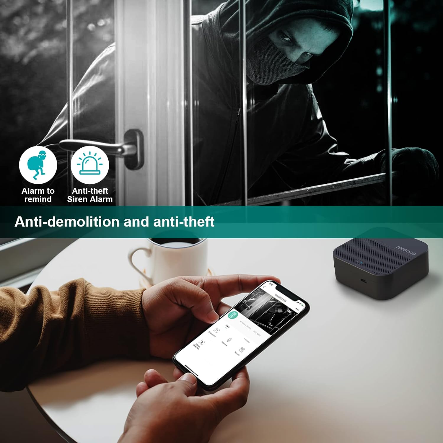 TECGUUD WiFi Doorbell Camera with Chime, Battery Powered Video Door Bell Camera with 32G SD Card, Anti Theft Alarm Trigger, AI Human Motion Detection, 2.4GHz WiFi, 2-Way Audio, 1080P Night Vision