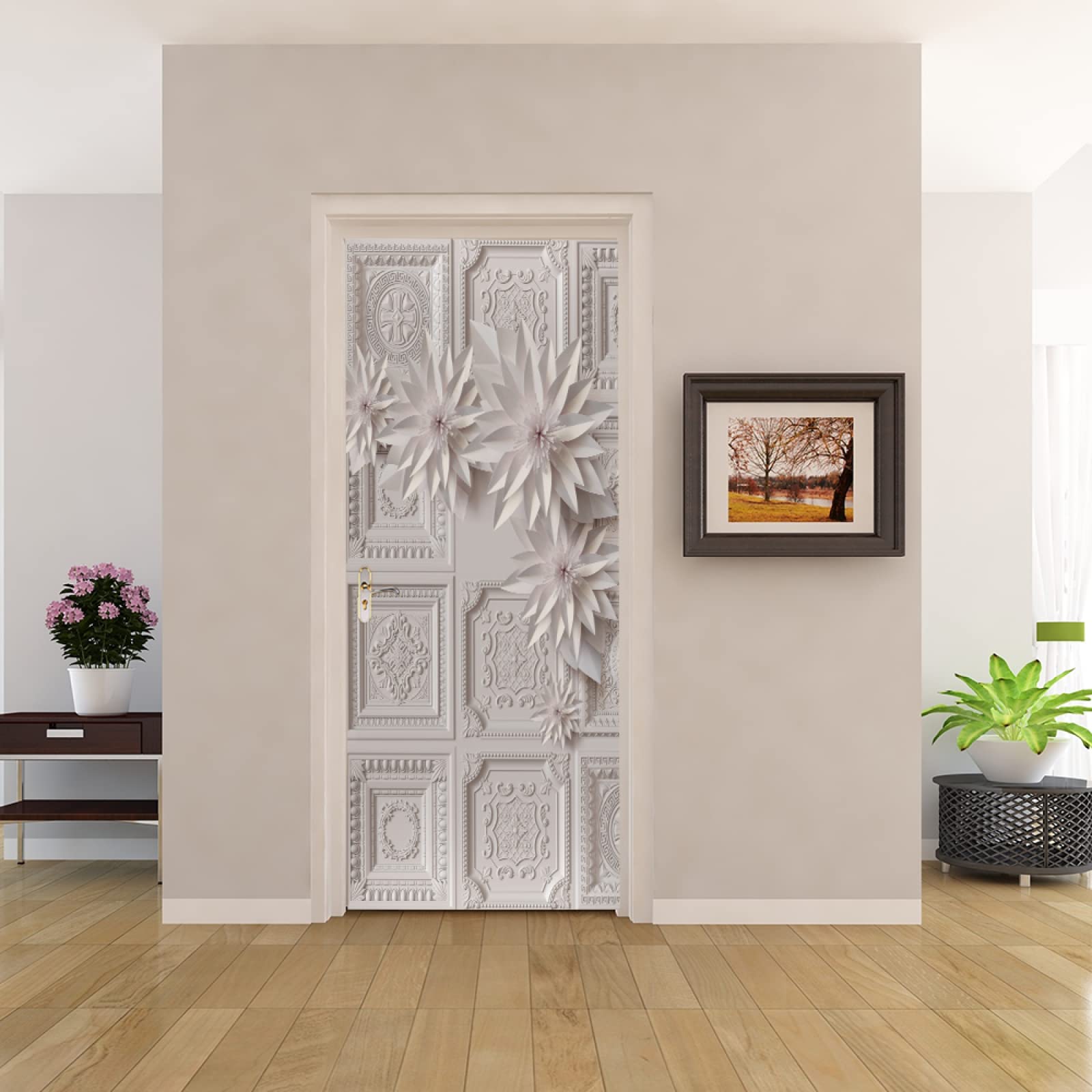 Autocollant Porte 3D Blanc - Papier Peint Adhésif 77x200 Cm, Déco Murale Salon Chambre Salle De Bain, PVC Auto-Adhésif - 2