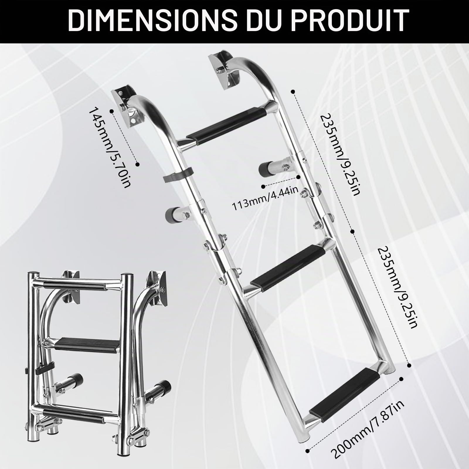 Aisny Échelle Natation à 3 Marches en Acier Inoxydable 304, Échelle Piscine Bateau Échelle Télescopique Pliable à 180 Degrés, Échelle Bateau Flottante Pour Quai Piscine Yacht Marin