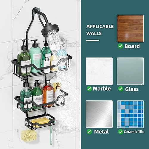 Miniatura 6 de Organizador de ducha colgante de 3 niveles, organizador de ducha a prueba de óxido, estante de ducha con cestascesta de jabón, ganchos para