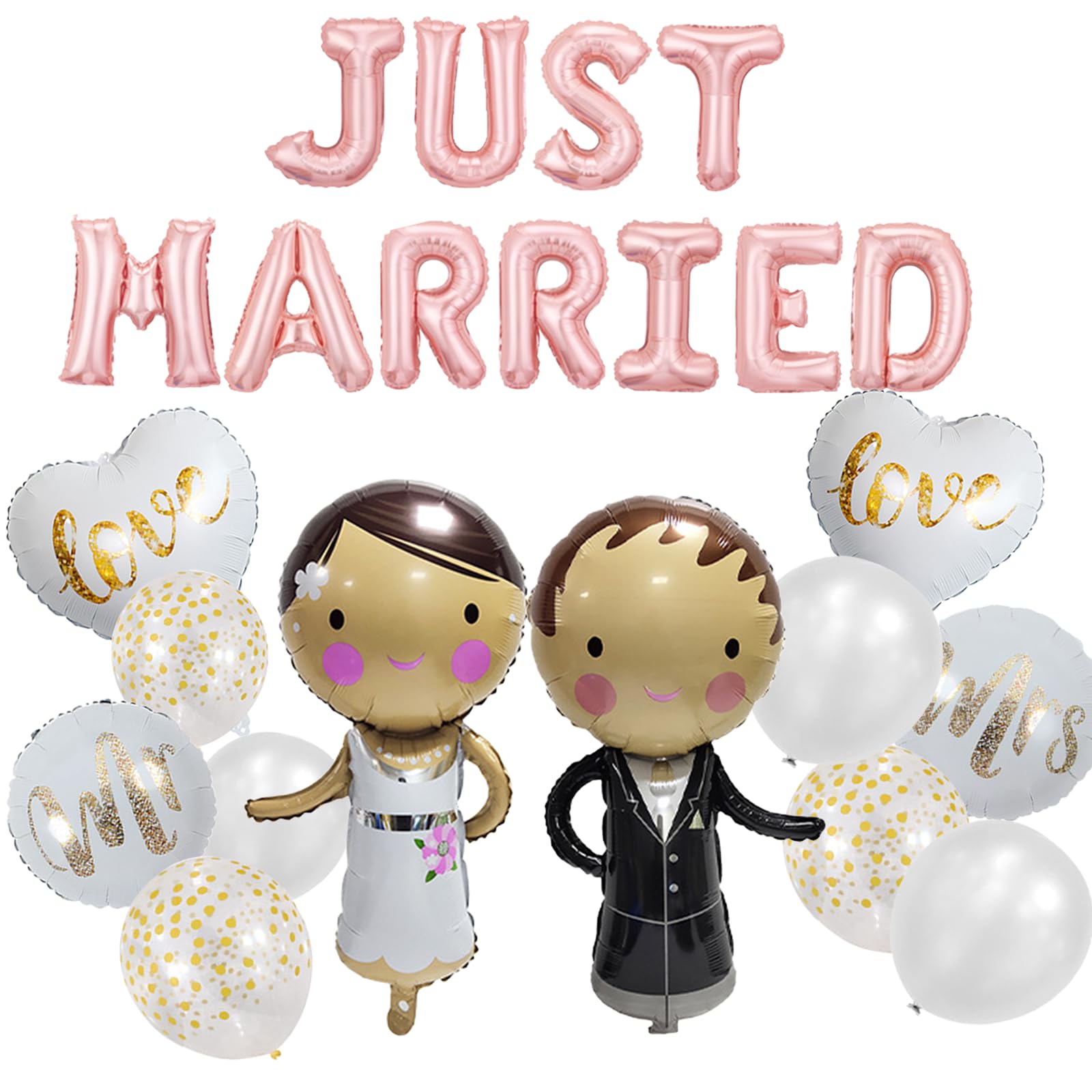 25 Pcs Just Married Globos, Globos Boda, Globos de Boda Just Married Decoración, Globo de Aluminio para Novios, Mr y Mrs Globos, Decoración Boda, para Decoración de Bodas para Aniversario y Compromiso