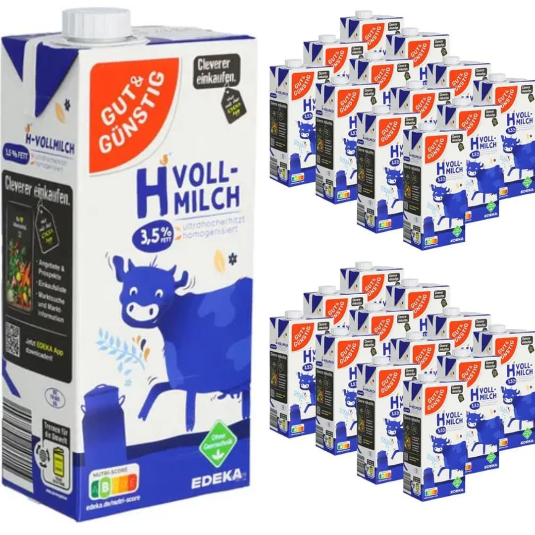 Milch Gut&Günstig fettarme H-Milch 3,5% Fett Haltbare Milch, je 1 Liter, 24 Stück mit Pufai Grocery