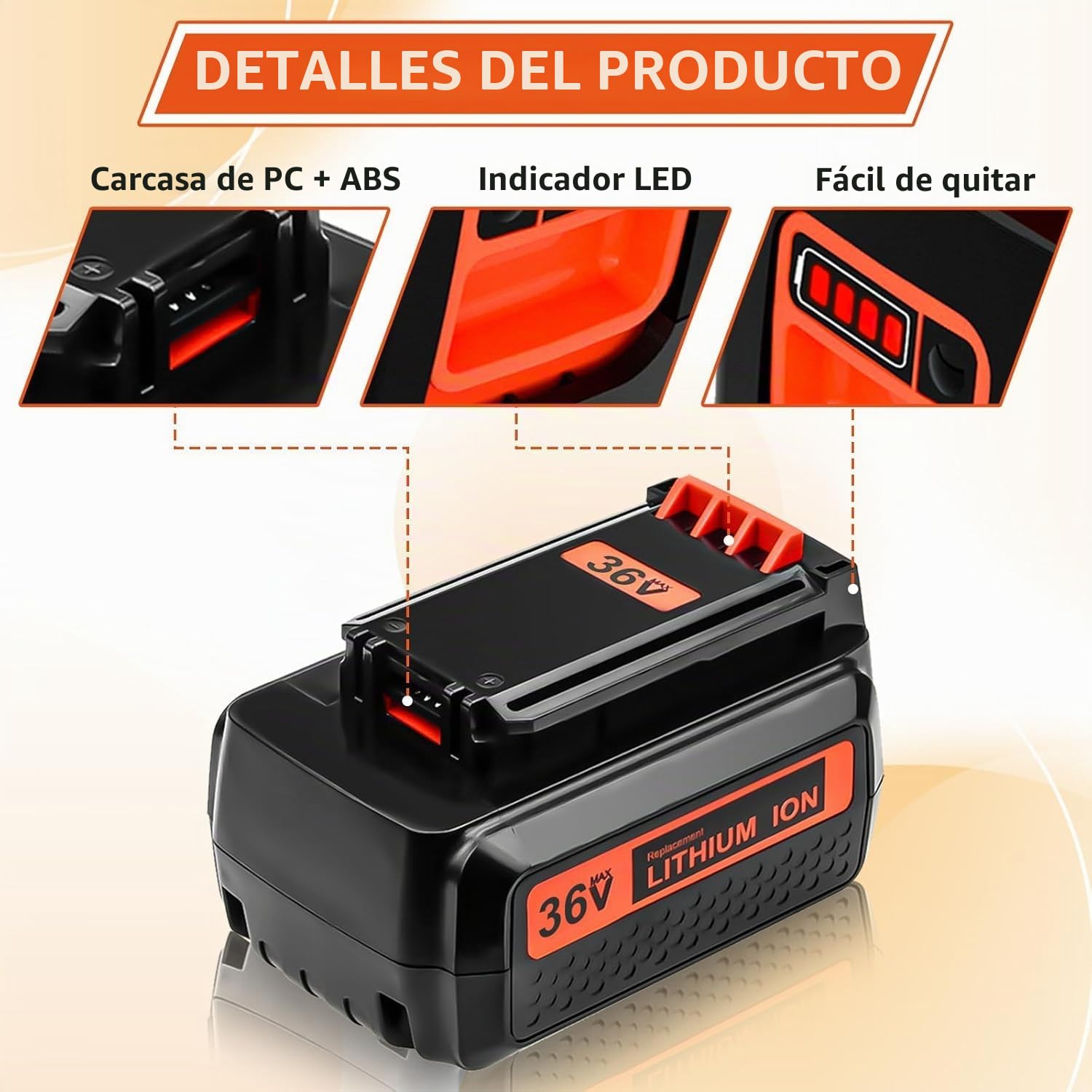 Batería de Repuesto 36V 2.5Ah para Black Decker LBX2540 LBX1540 LBX36 LST136W LBX2040 LST540 LCS1240 BL20362-XJ con Indicador LED