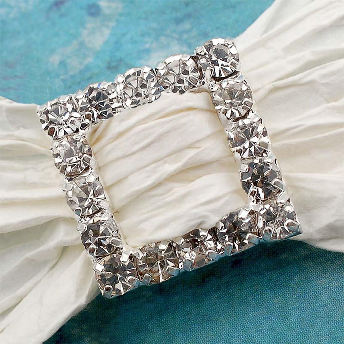Summer-Ray 25pcs 17mm Square Diamante Rhinestone Ribbon Buckle for Wedding Invitations Card Making DIY Craft image 2
