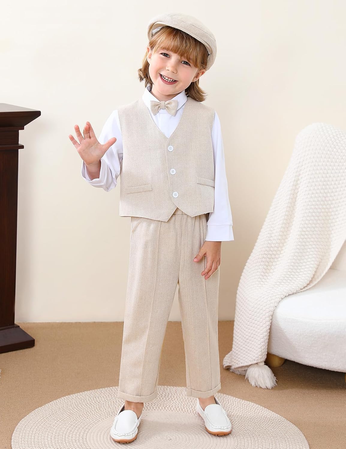 A&J DESIGN 5pcs Baby Boys Suit, 12 Months - 3T, Shirt & Pants & Vest & Hat & Bow Tie - Image 2