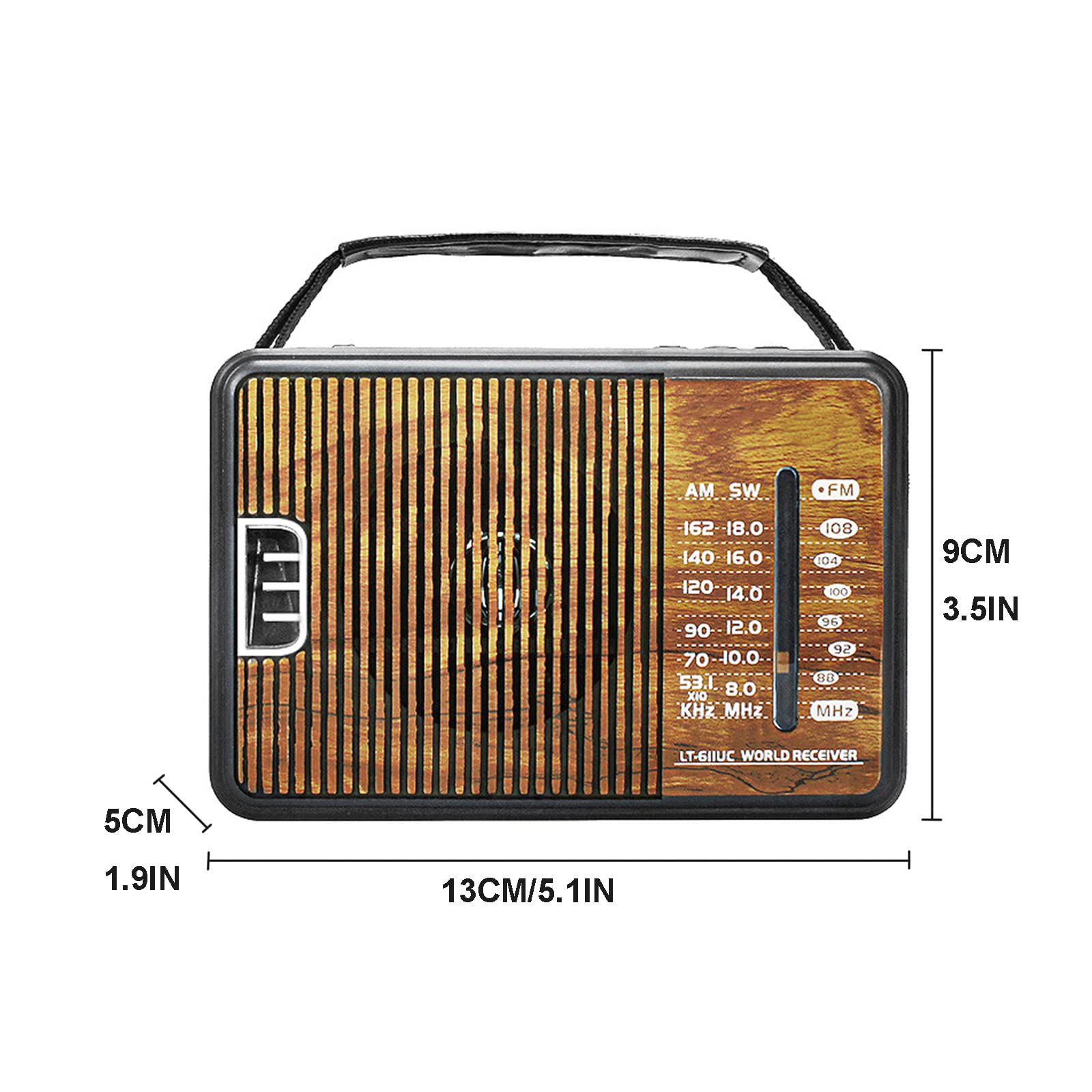 Radio FM/MW/SW1/SW2, radios portátiles con iluminación LED, Alimentado por baterías o 220 V CA, Adecuado para Personas Mayores y hogar,B