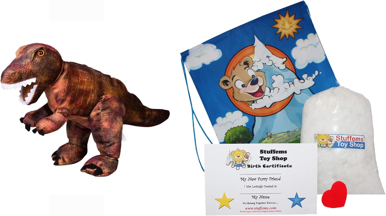 Make Your Own Stuffed Animal Rex The T-Rex Kit 16"- No Sew - Kit with Cute Backpack!