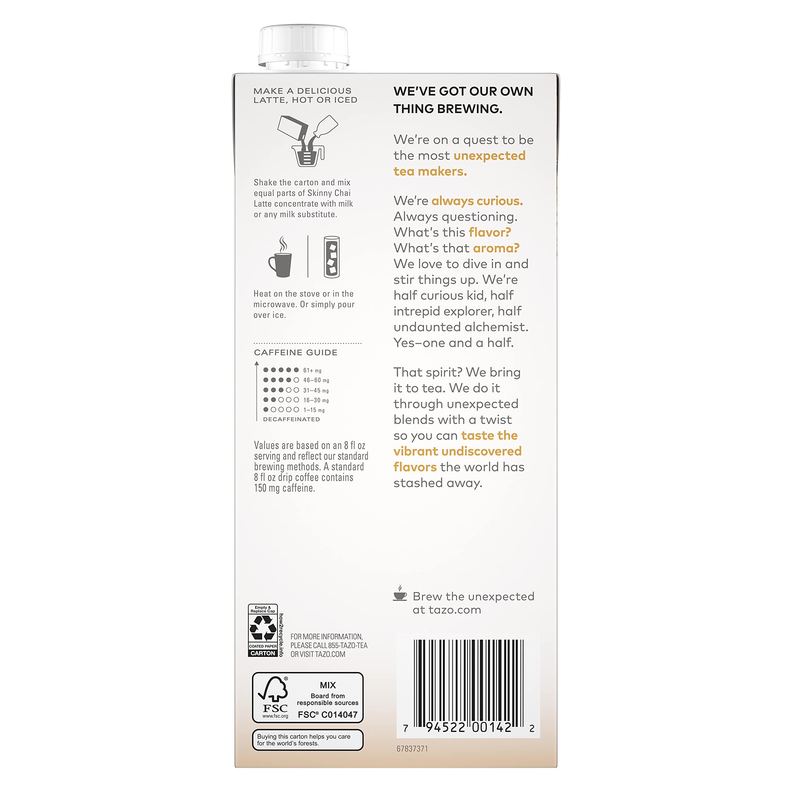 Tazo Skinny Chai latte Concentrate, 32 oz