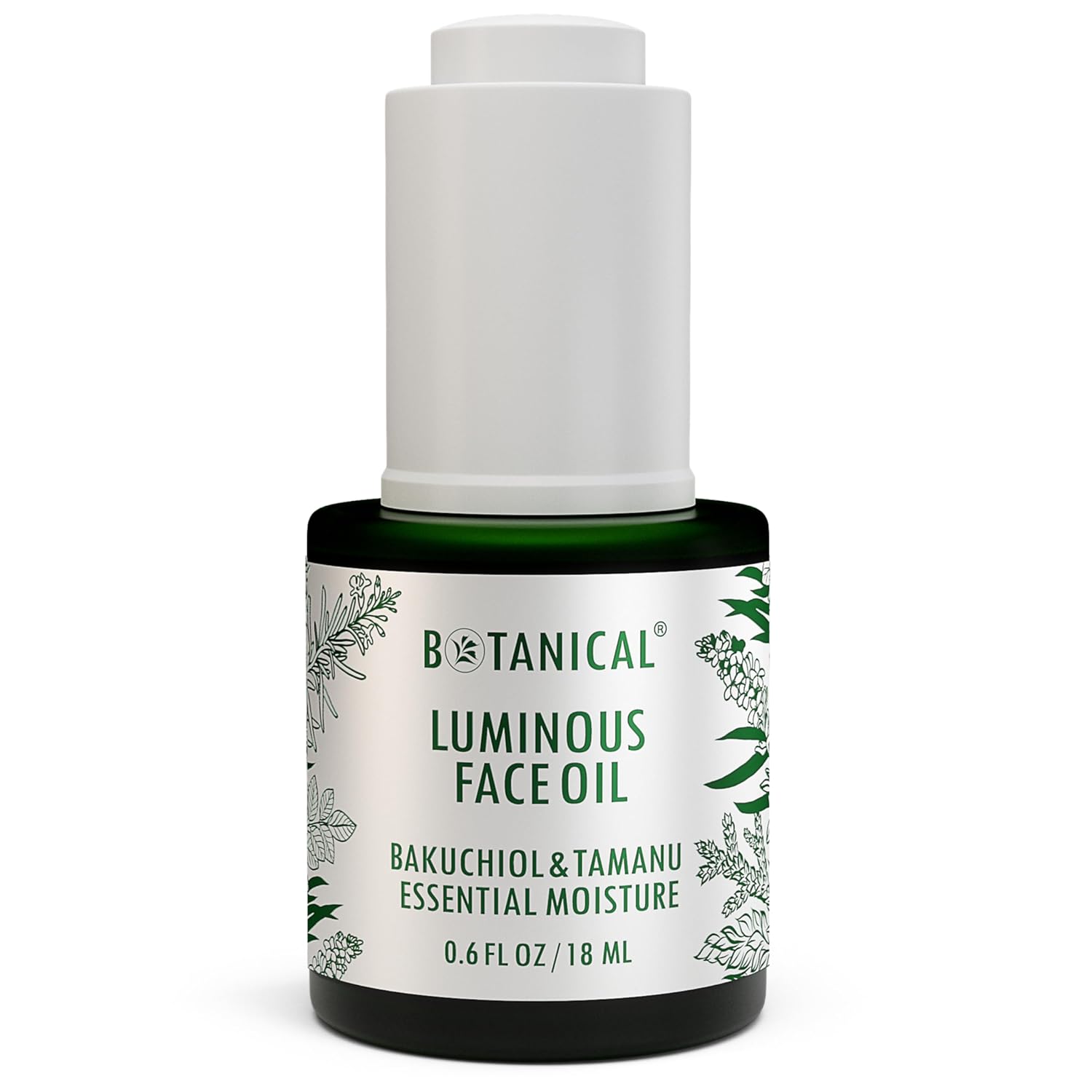 Botanical Luminous Face Oil | Skin Rejuvenating Tamanu & Bakuchiol w/Gua Sha Lift Scraper | Organic, Pure, Natural Skincare (0.6 fl oz | 18 ml)