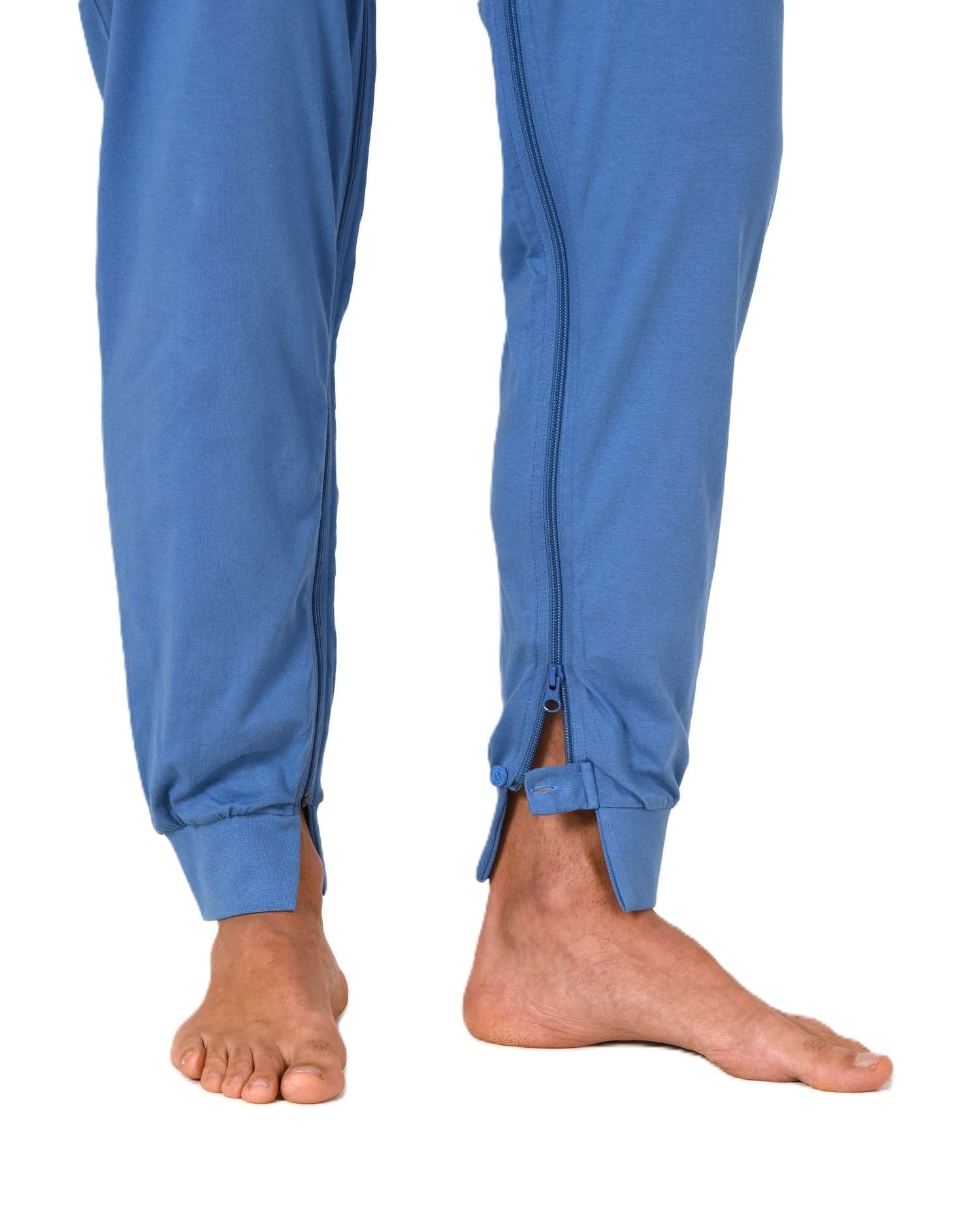 Normann Care Herren Pflegeoverall Langarm Einteiler Schlafanzug mit Reißverschluss am Bein